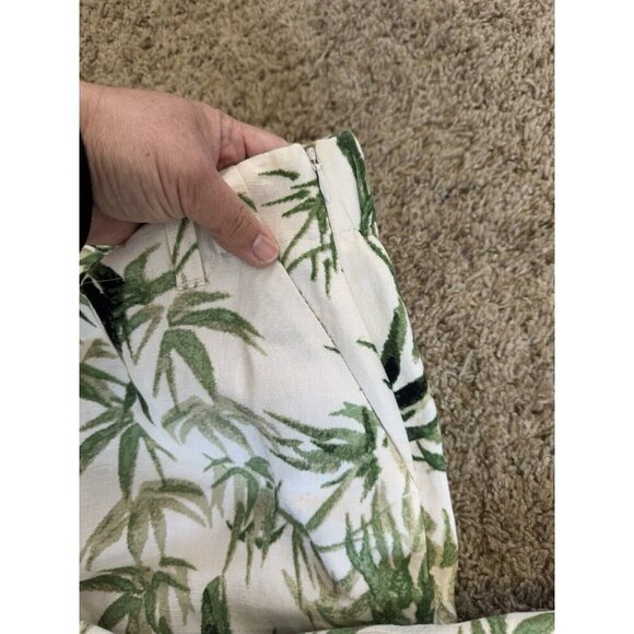 JJILL Pants Green Cream Linen Blend Wide Leg Capri Crop Tropical Vacation MEDIUM - Picture 8 of 11